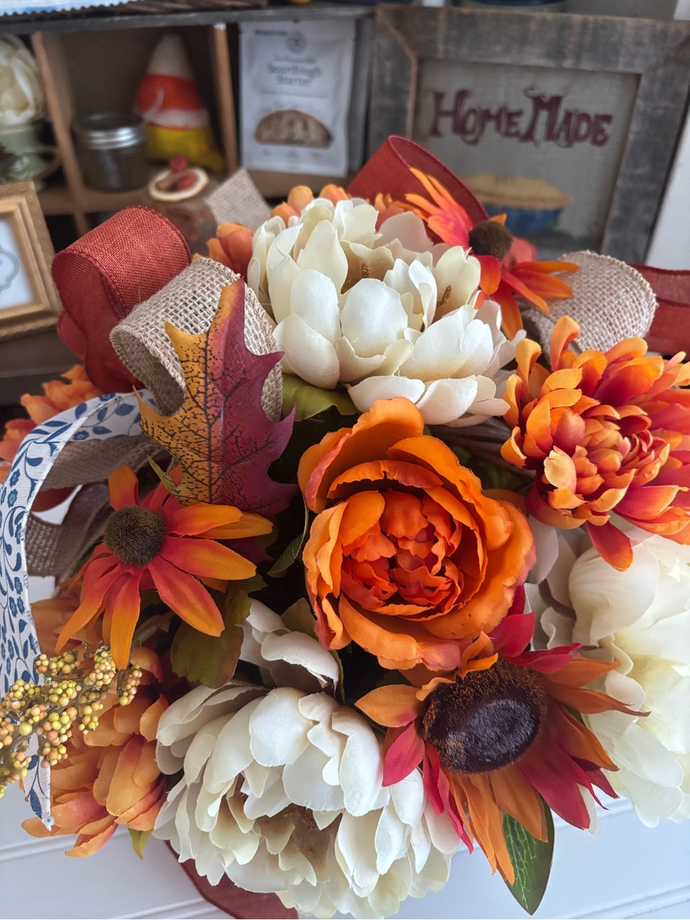 Bountiful Fall Harvest Florals Basket Faux Arrangement Simpler Thymes Final Sale